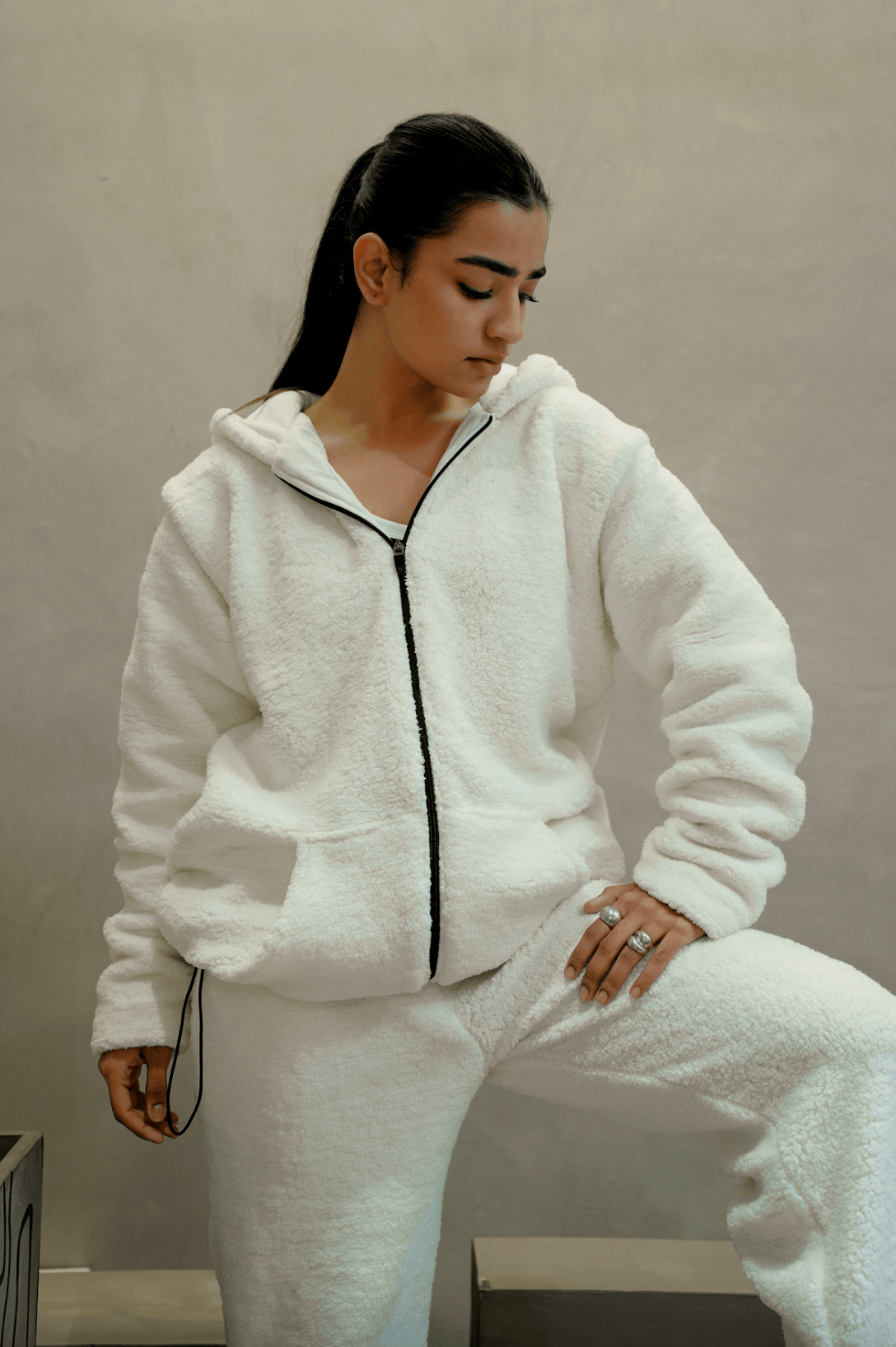 Sherpa Zipper Jacket – White